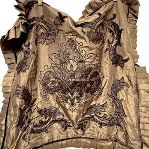 Embroidered Euro Sham Brown Ruffle Border Veratex Zippered Pillow Cover 26" Sq